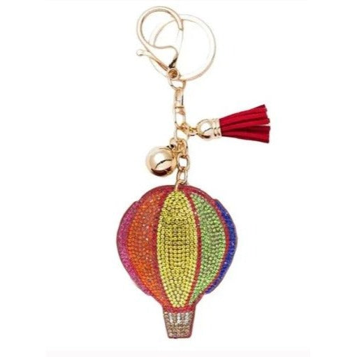 Rhinestone Hot Air Balloon Keychain With Red Tassel