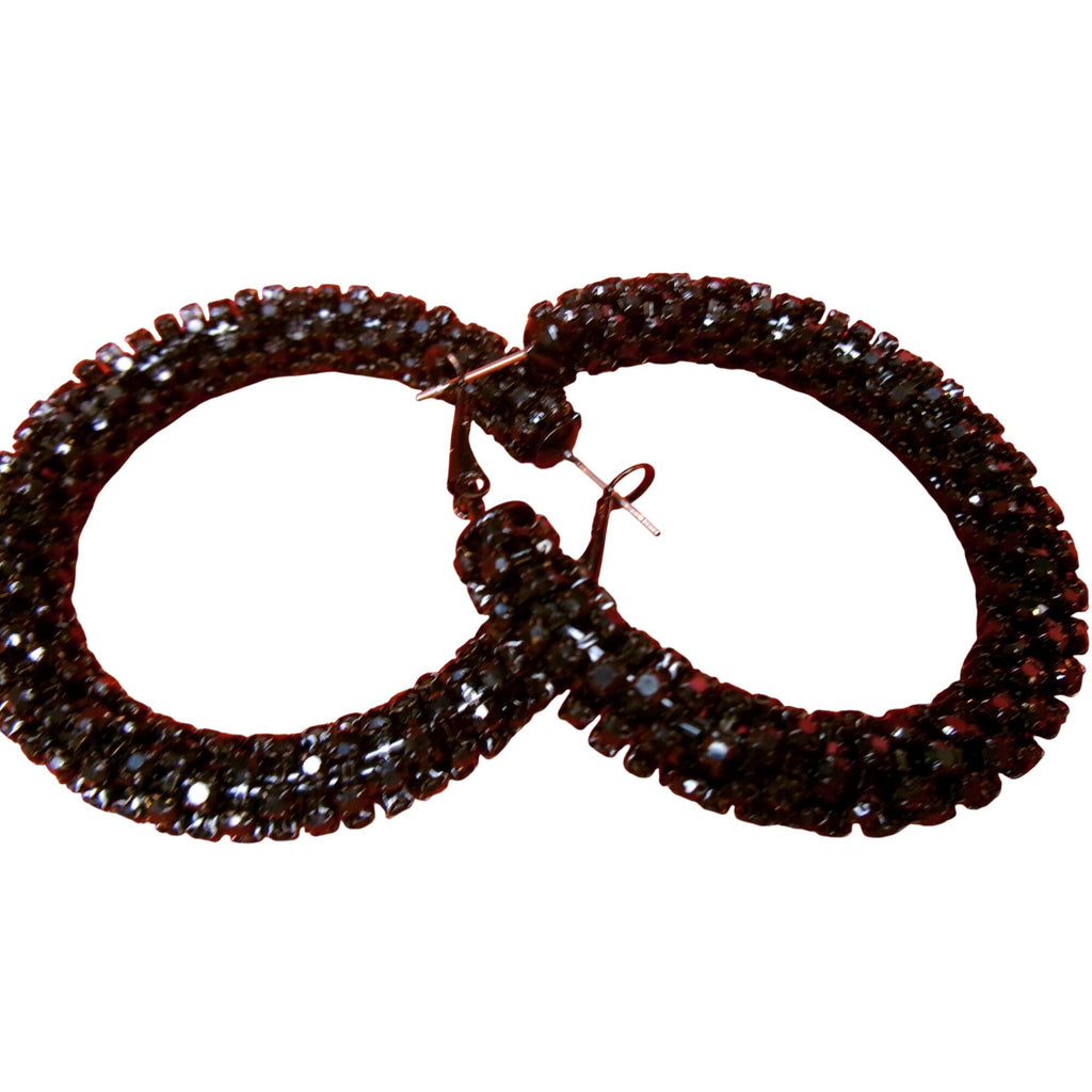 Black Crystal Textured Large Hoop Earrings