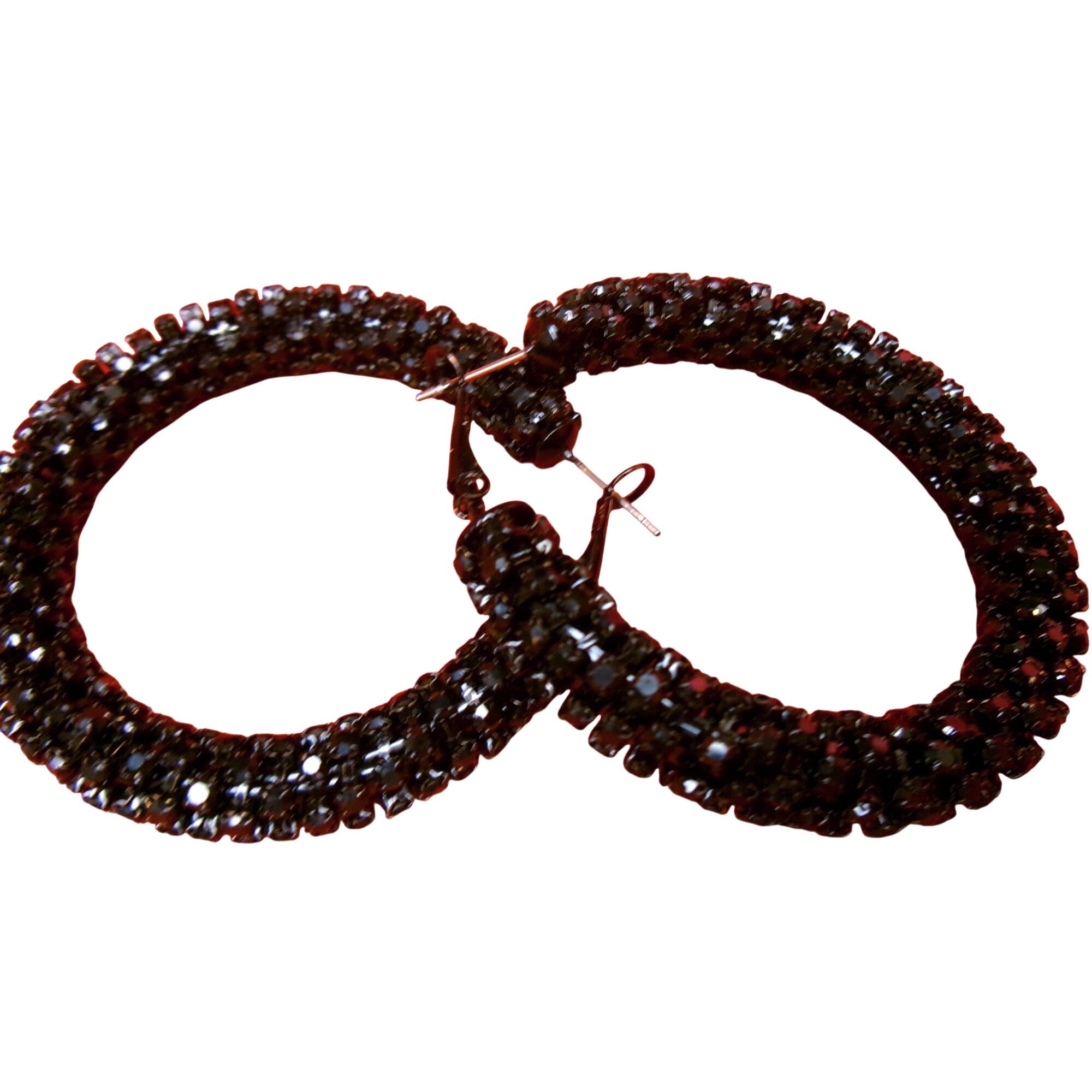 Black Crystal Textured Large Hoop Earrings