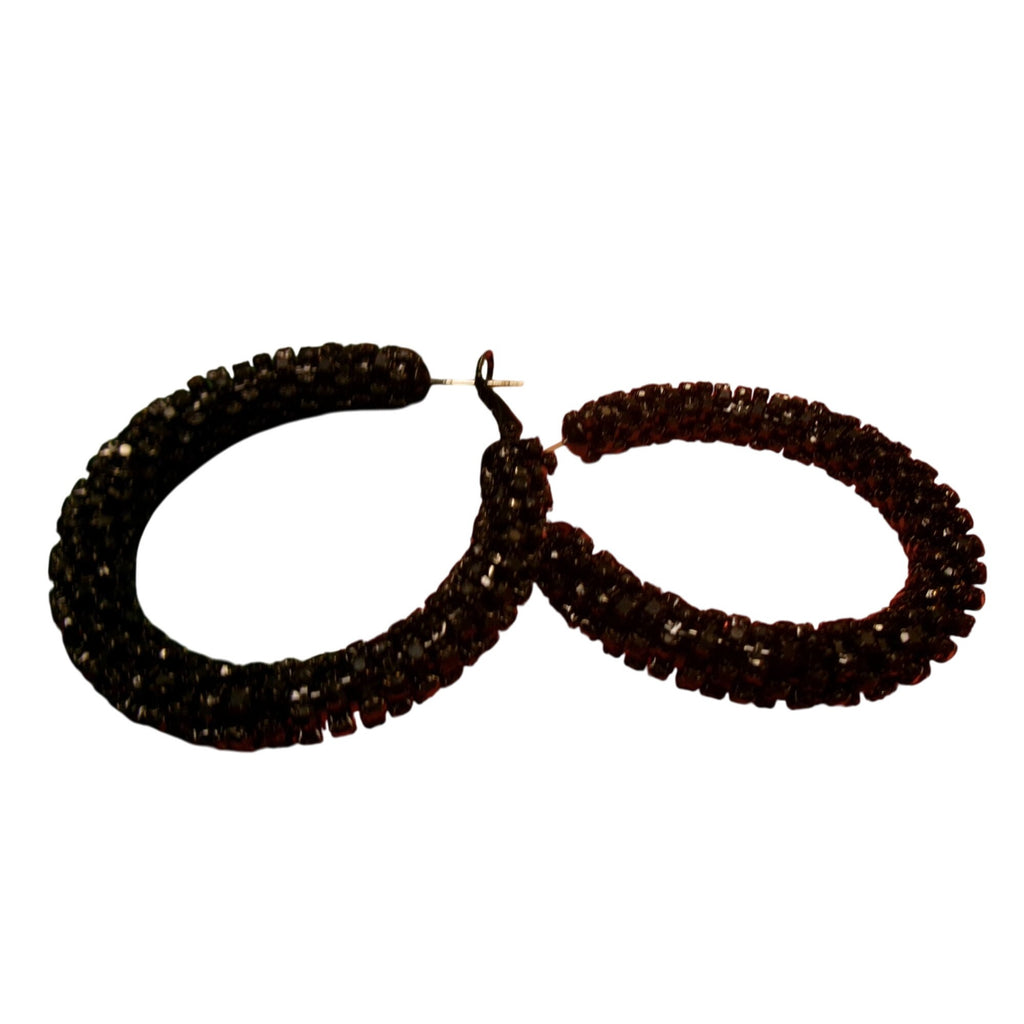Black Crystal Textured Large Hoop Earrings
