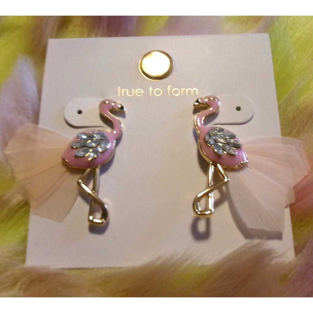 NEW Unique Pink Rhinestone Flamingo Earrings