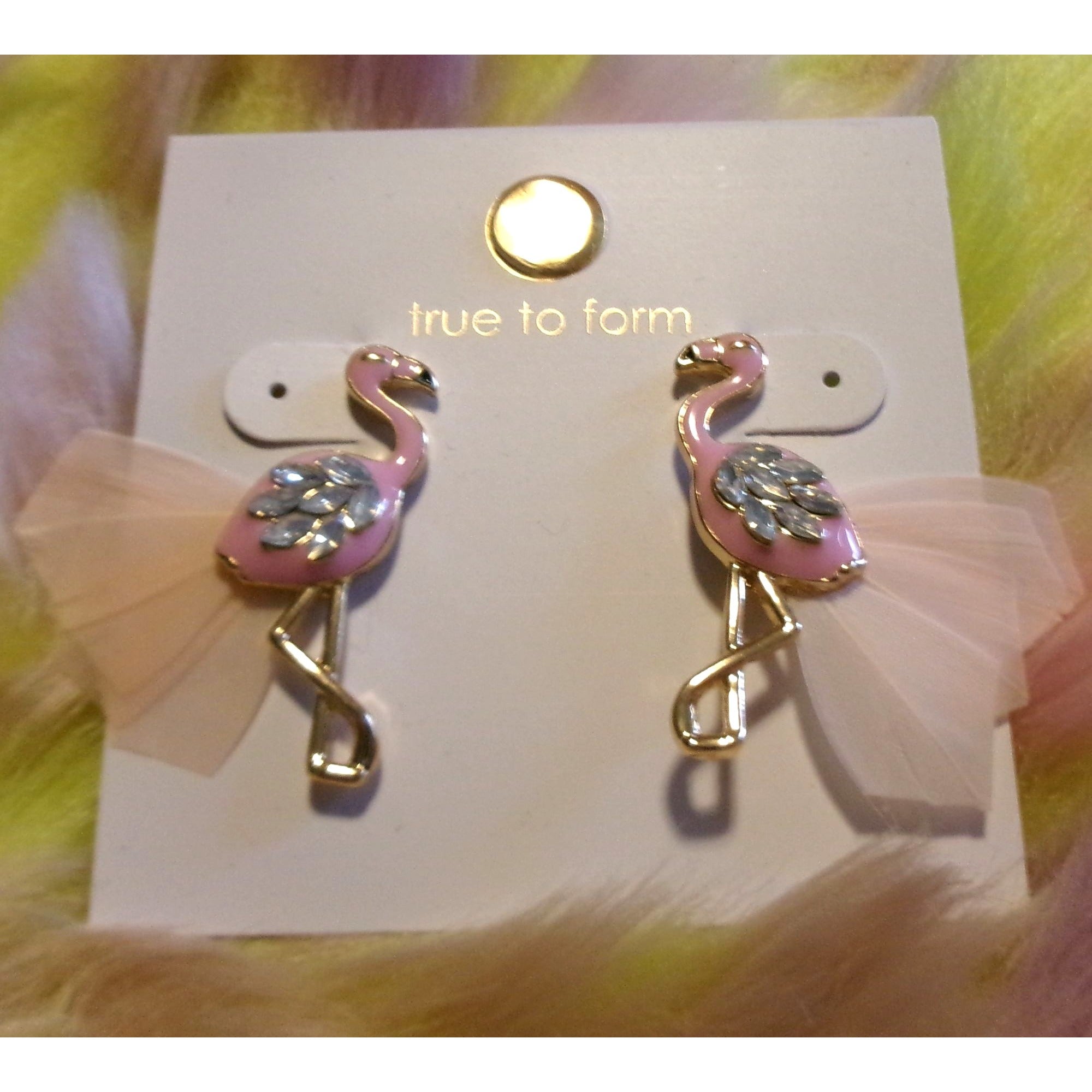 NEW Unique Pink Rhinestone Flamingo Earrings