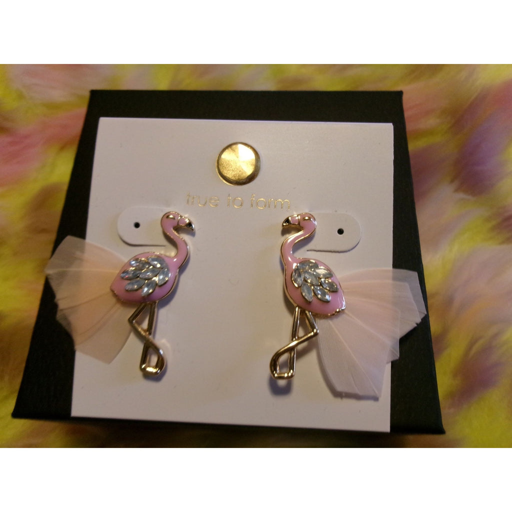 NEW Unique Pink Rhinestone Flamingo Earrings