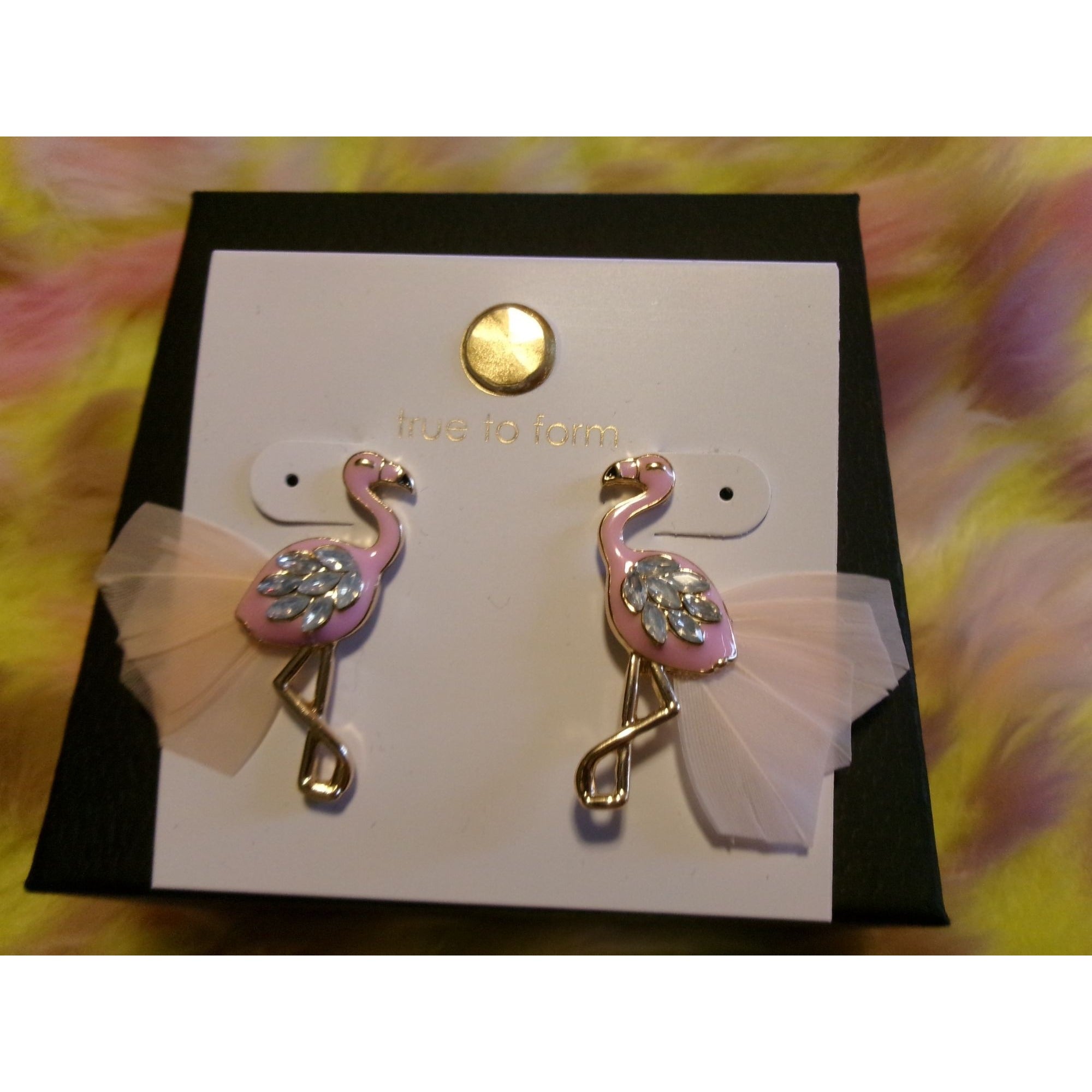 NEW Unique Pink Rhinestone Flamingo Earrings