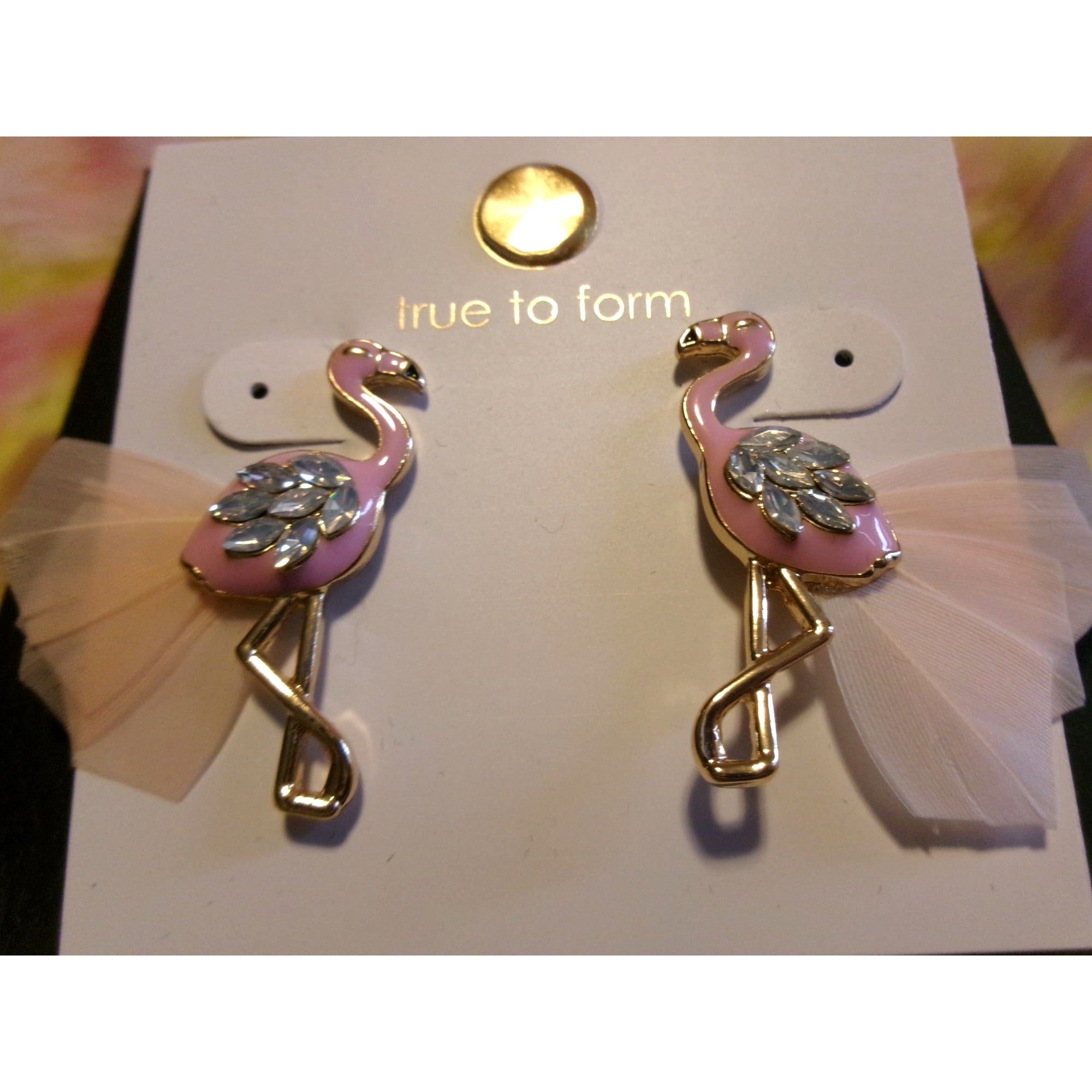 NEW Unique Pink Rhinestone Flamingo Earrings