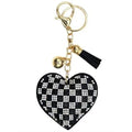 Bling Black & White Checkered Heart Key Chain With Tassel